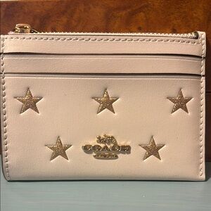 Coach Cream and Gold Star Key Card Holder